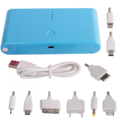 20000mAh Dual-USB Smart Mobile Power Bank External Battery with Nine Kinds of Connectors for iPhone 5 / 4 & 4S / New iPad / iPad 2 / PSP / Digital Cameras / Other Mobile Phones(Blue)