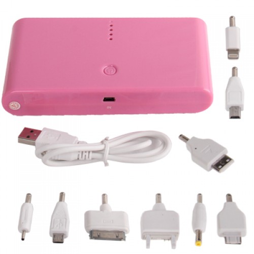 20000mAh Dual-USB Smart Mobile Power Bank External Battery with Nine Kinds of Connectors for iPhone 5 / 4 & 4S / New iPad / iPad 2 / PSP / Digital Cameras / Other Mobile Phones(Pink)